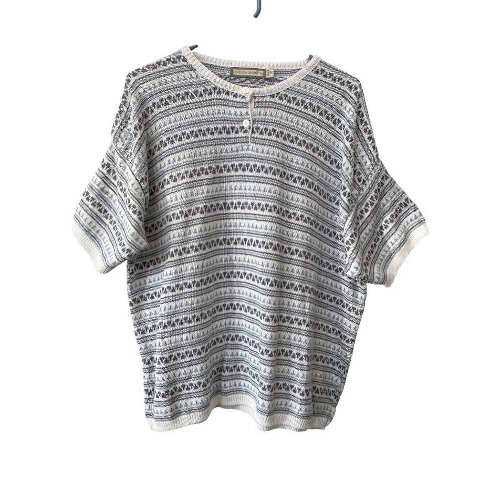 Vintage 90s Chelsea Gardens Henley Sweater Size XL White Fair Isle Deadstock NEW